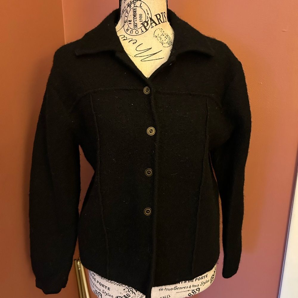 Karen Scott wool button up black sweater